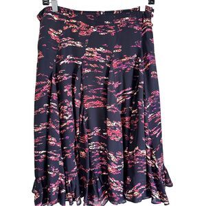 Lauren B Burgundy Women's Abstract Print Ruffled Flounced Hem Midi Skirt Sz 8